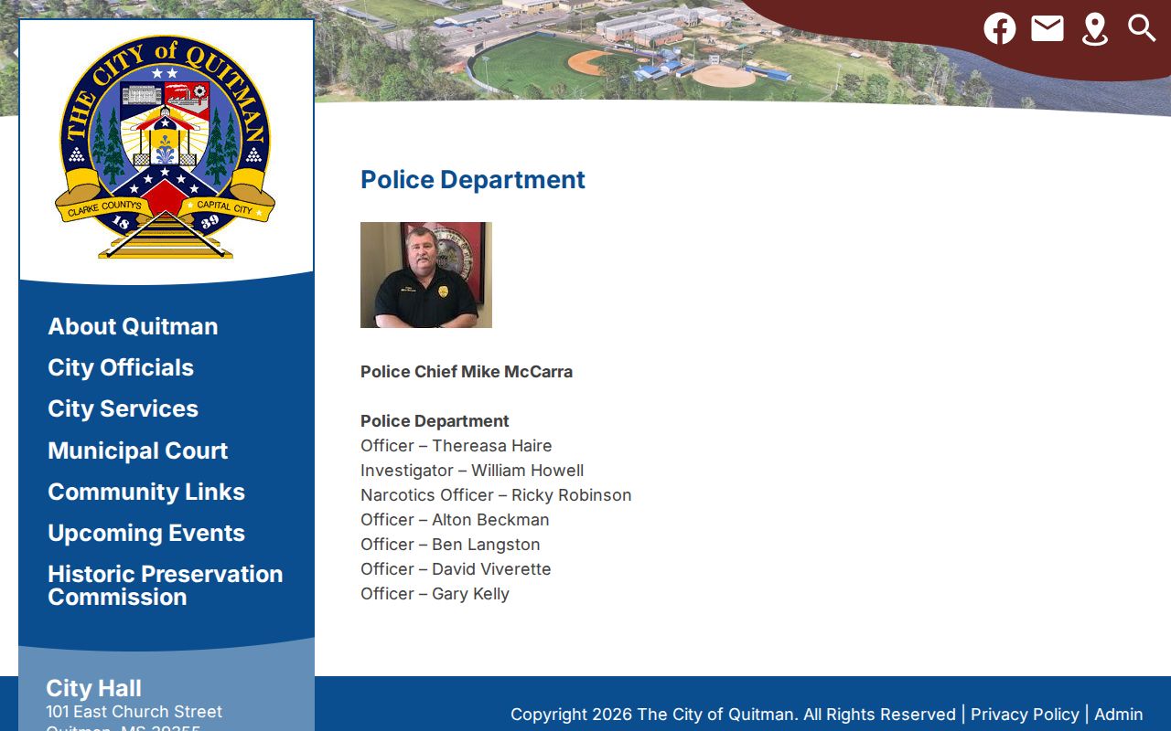 Quitman Police Department contact page for municipal arrest record routing