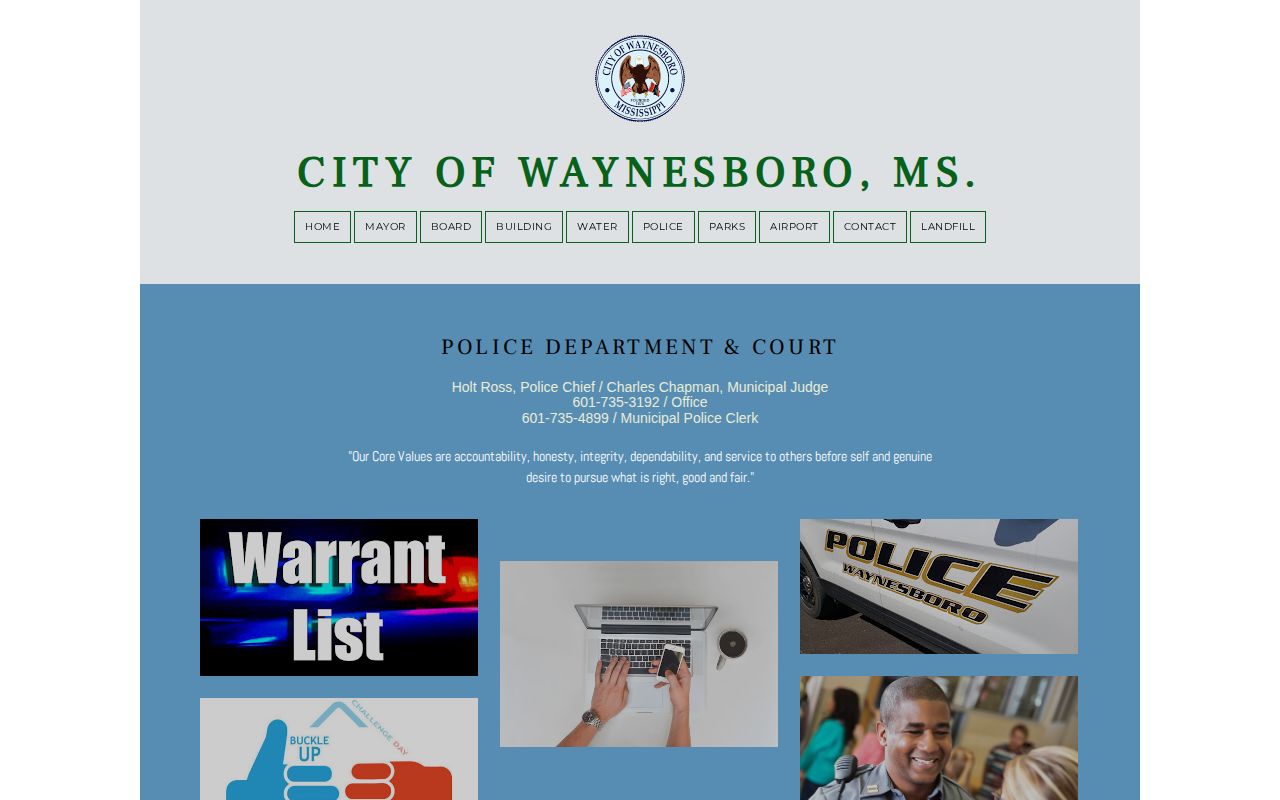 Waynesboro police contact page for municipal arrest record requests